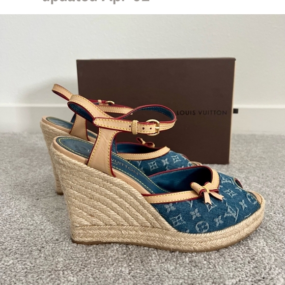 Louis Vuitton Espadulls Denium Wedge Sandles - Picture 1 of 6